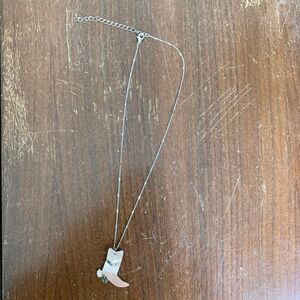 Cowgirl boot with‎ shell inlay design necklace with silver tone chain & extender